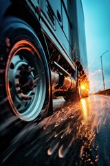 Raindrops on truck tire