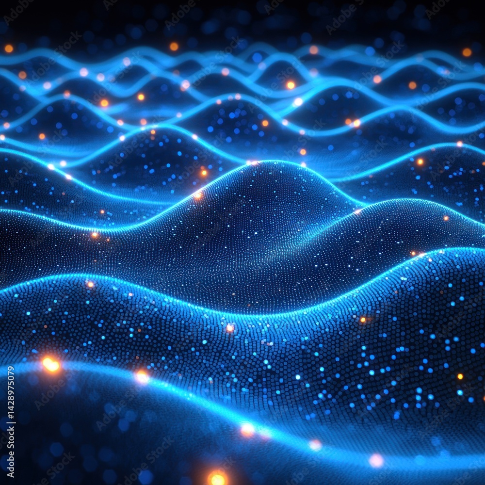 Poster abstract wave pattern with glowing particles and elegant blue light