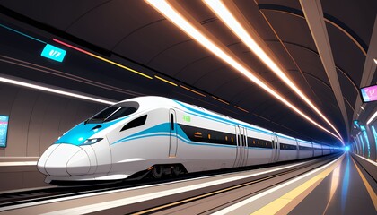 High-Speed Train in Futuristic Tunnel Symbolizing Global Trade and Cooperation