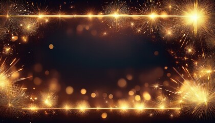 Fototapeta premium Glittering sparkler border frame with bokeh light background with copy space