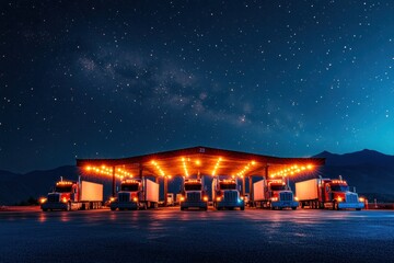 Truck station lit up at night
