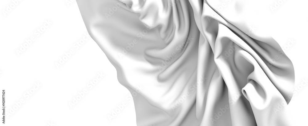 Poster a close-up of a white fabric, gently draped and flowing, creating an abstract and elegant design.