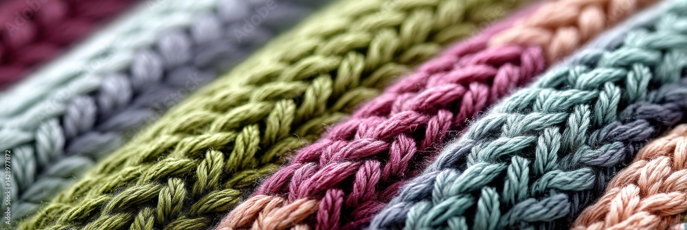 Poster close-up view of cozy knitted wool texture featuring soft pastel colors for a warm and inviting atmo