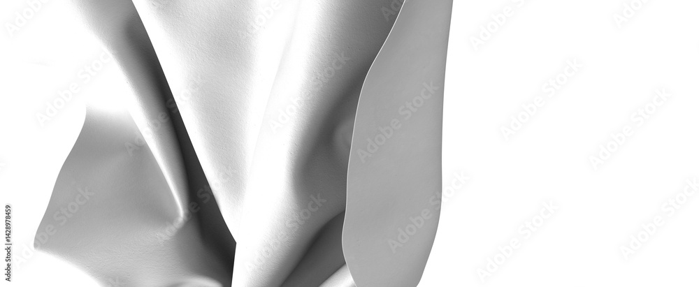 Poster a close-up of a white fabric, gently draped and flowing, creating an abstract and elegant design.