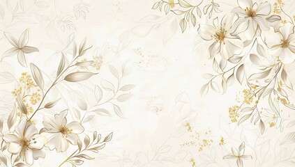 Obraz premium Soft Beige and Gold Floral Border with Elegant Botanical Pattern