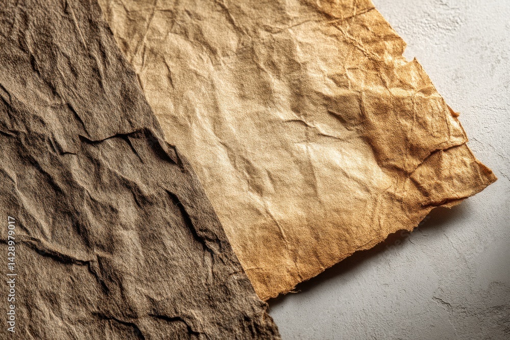 Aufkleber a close-up studio shot featuring a textured crumpled paper with brown and beige tones, creating a un