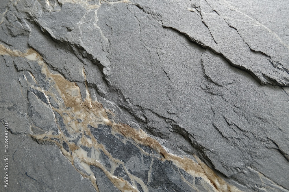 Poster a close-up of a textured slate rock surface displaying natural patterns and variations, creating a r