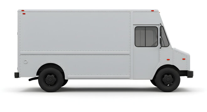 White Step Van on White Background Perfect for Delivery Services and Commercial Transportation