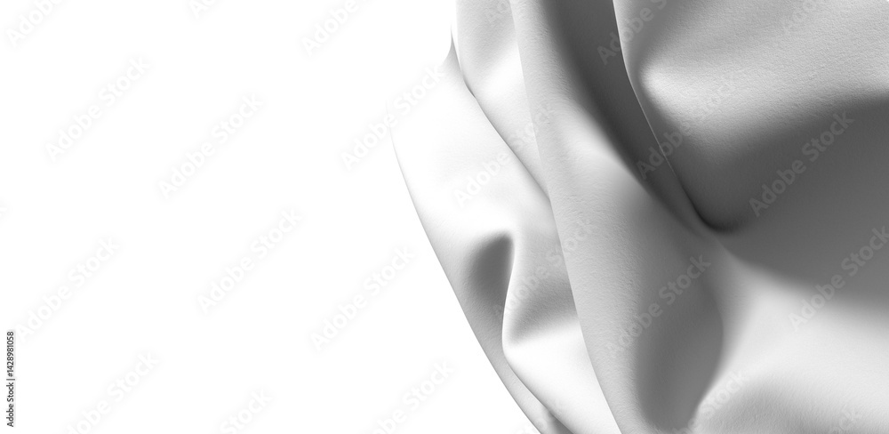 Poster a close-up of a white fabric, gently draped and flowing, creating an abstract and elegant design.