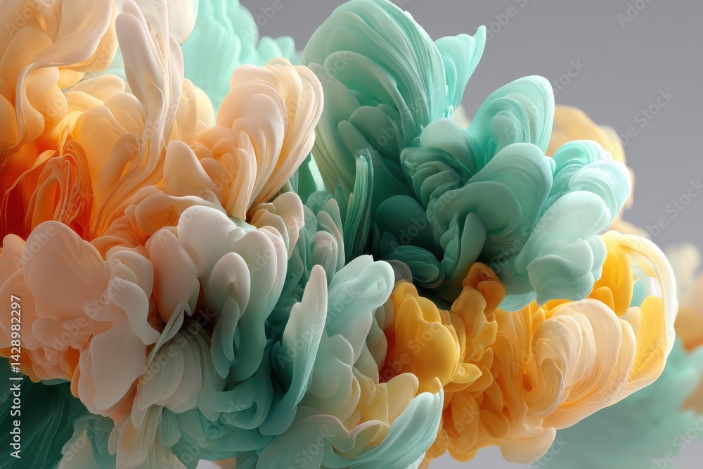 Poster an abstract fluid art background with soft pastel colors blending harmoniously, creating a mesmerizi