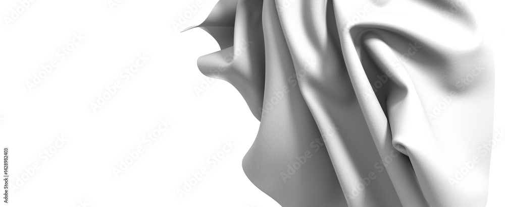 Poster a close-up of a white fabric, gently draped and flowing, creating an abstract and elegant design.