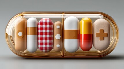 Obraz premium Colorful Capsules in Clear Container with Unique Designs and Shapes