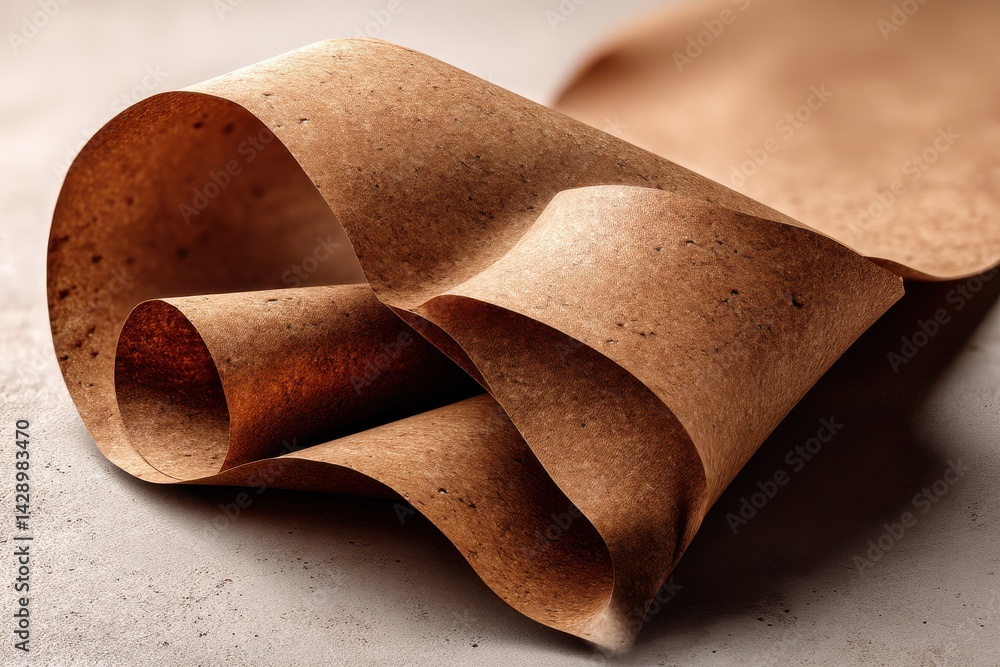 Poster abstract view of rolled brown paper, showcasing texture and light creating a minimalist and aestheti
