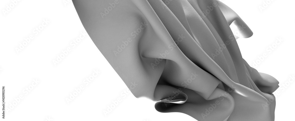 Aufkleber A white fabric drapes gracefully, creating a smooth and abstract texture. The folds and waves of the material are highlighted by soft shadows, creating a sense of movement and depth.