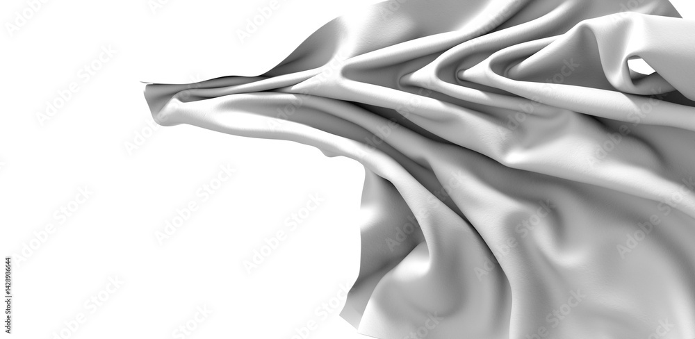 Aufkleber A white fabric drapes gracefully, creating a smooth and abstract texture. The folds and waves of the material are highlighted by soft shadows, creating a sense of movement and depth.