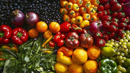 Fresh vegetables arranged by color on market stall