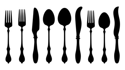set of Cutlery silhouette vector on white background