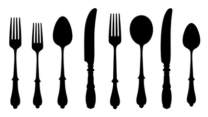 set of Cutlery silhouette vector on white background