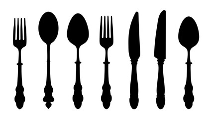set of Cutlery silhouette vector on white background
