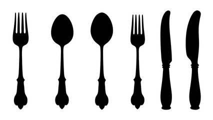 set of Cutlery silhouette vector on white background
