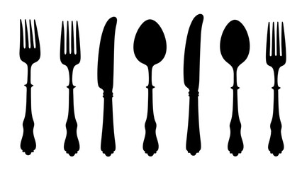set of Cutlery silhouette vector on white background