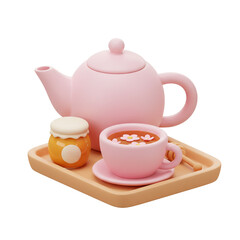 3d Illustration Enjoying Tea with Honey A Pink Aesthetic Still Life
