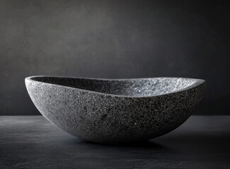 Dark gray stone bowl on dark surface (1)