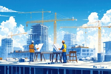 Construction workers at work site