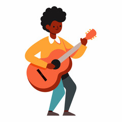 Boy with guitar vector on white background.