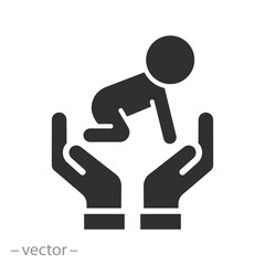 care and security for the child, children protection icon, baby logo, flat vector illustration