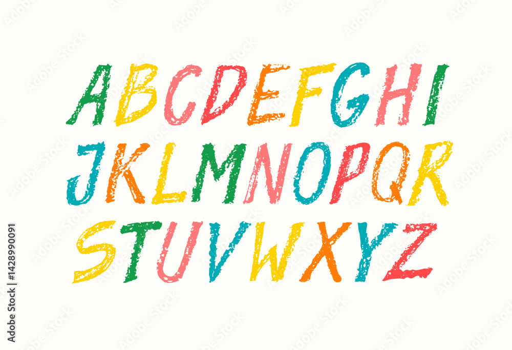 Poster typography colored font with scribble alphabet. modern abstract typeface design with letters in cray