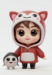 Naklejka premium Stylized 3D Rendering of a Child in a Cute Animal Costume Accompanied by a Companion