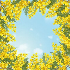 tree with flowers in frame with blue sky. vector illustration