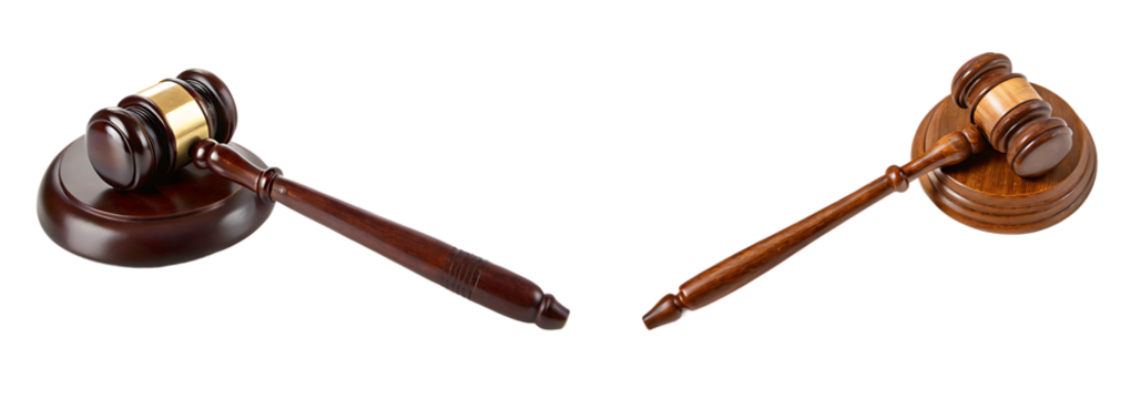 Wooden judge gavel and sound block