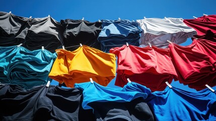 Colorful clothes drying on a clothesline