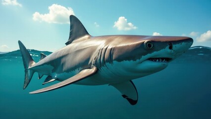 Obraz premium Majestic Ocean Predator A Powerful Shark Gliding Through the Crystal-Clear Waters