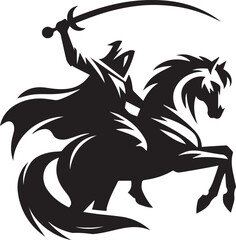 Silhouette of Medieval Warrior on Horse with Sword – Vector Art	