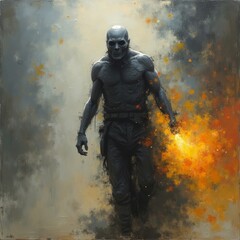 Fototapeta premium Artwork of Mechanical Characters in Light and Shadow