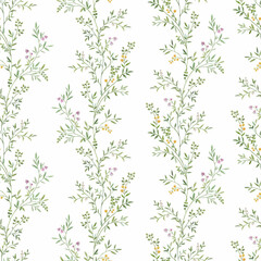 Seamless pattern with tree branches and leaves for surface design and other design projects. modern trend drawing in line art style. Delicate small leaves in watercolor style