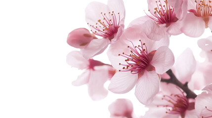 Naklejka premium Blossom Branch with Pink Sakura Flowers Isolated on White Background for Spring, Floral, and Botanical Design Concepts
