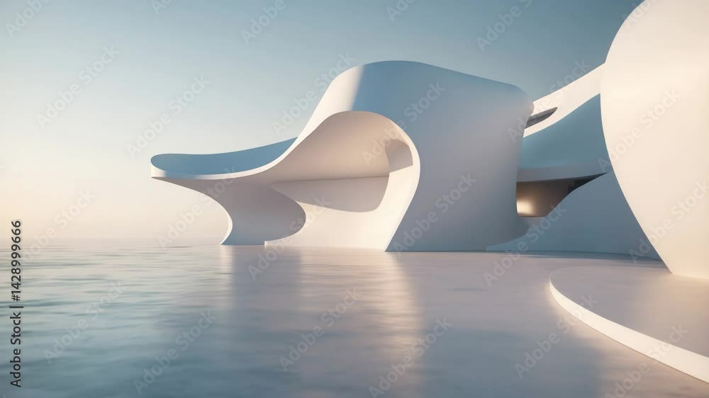 Poster futuristic architecture featuring an abstract wavy structure with an empty concrete floor