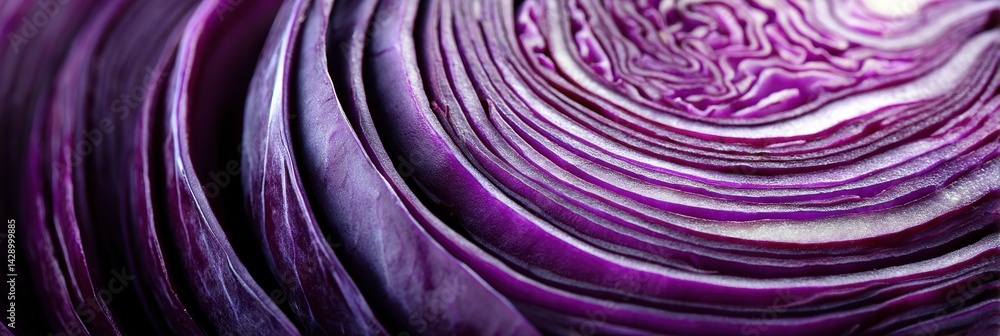 Fototapete close-up view of sliced red cabbage revealing intricate concentric layers and vibrant colors
