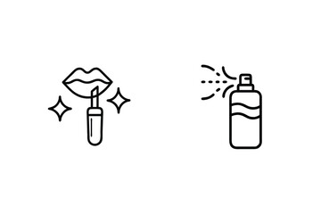 Simple Beauty Line Icons Of Makeup Cosmetic Elements Set Illustration