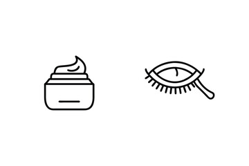 Obraz premium Beauty Icon Set Outline Minimal Style Cream Jar And Eye With Applicator