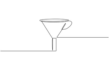 Stainless steel funnel with handle continuous one line drawing, Sieve and funnel, Hand with sieve. Funnel in background.