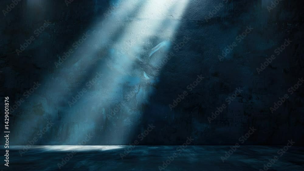 Aufkleber dramatic light rays illuminating dark moody background in empty room for creative applications and a