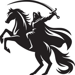 Silhouette of Medieval Warrior on Horse with Sword – Vector Art	