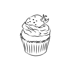 cupcake with cream line vector