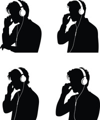 Headphone Listener Silhouette Vector Set – Relaxed Music Pose in Side View on White Background