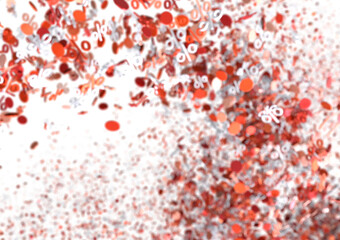 Abstract background of red and white percentage confetti. Perfect for sales, discounts, and promotions.
